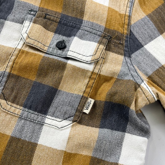 Vans Mens M Gold, Blue & White Button Down Flannel Shirt VANS Mens Button Up 626 - Picture 7 of 11